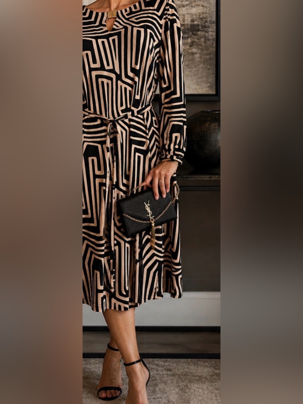 Joseph Ribkoff Black and Cream Geometric Dress